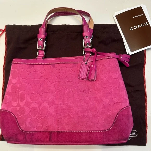 Pink Coach Authentic Signature Handbag - Picture 1 of 8